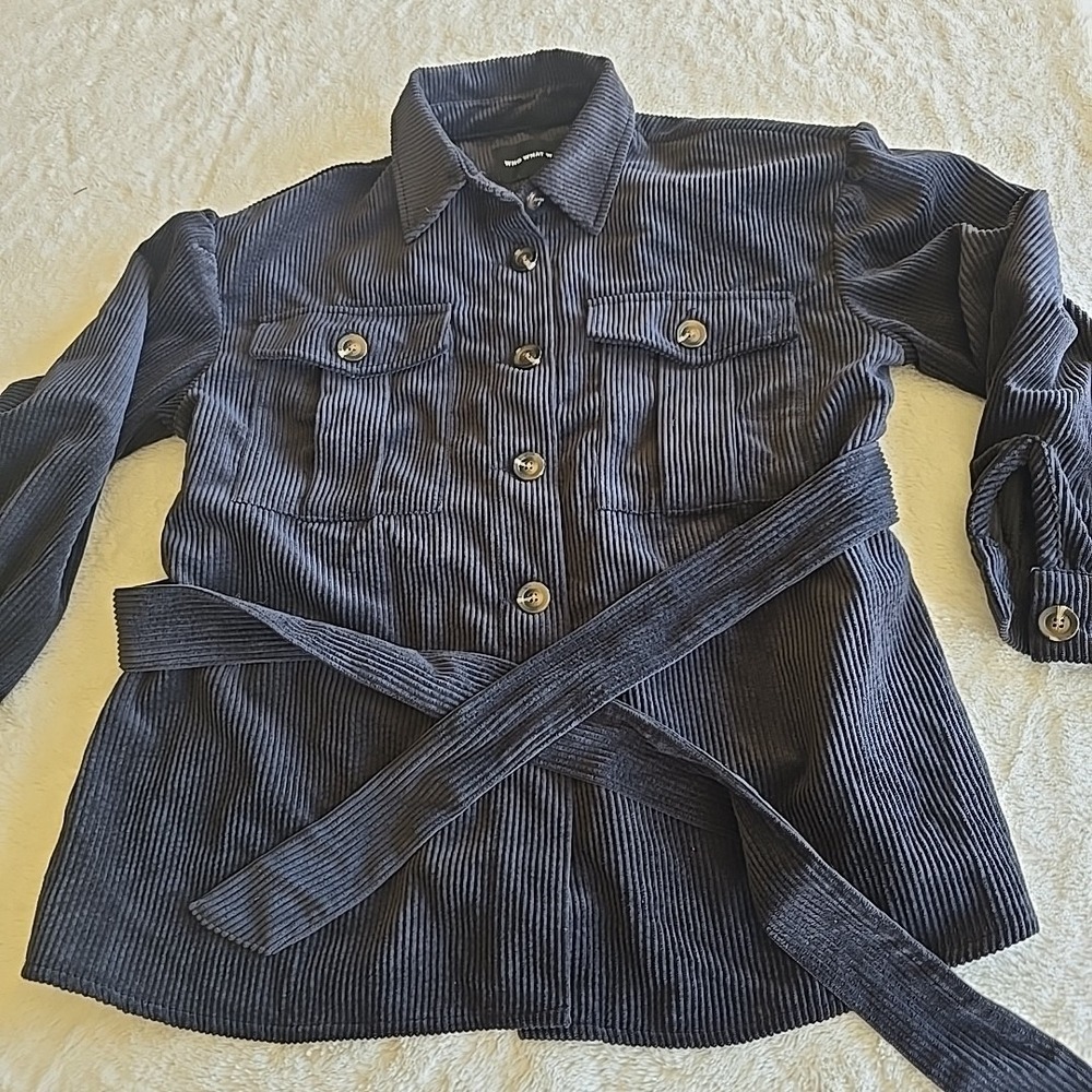 Women's Corduroy Who What Wear Jacket Shacket Black Button-Up Tie‎ Waist Size L